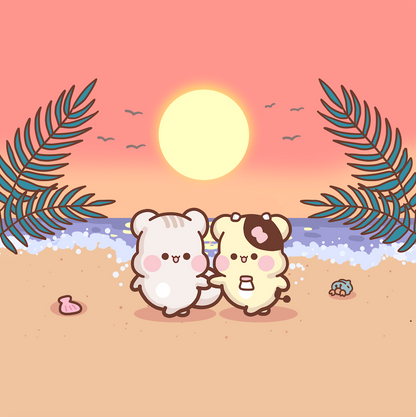 方形大無框畫-夕陽海邊漫步款